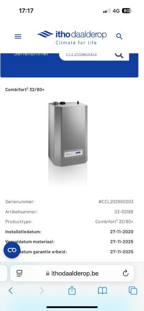 Daalderop combifort 32kw aardgasketel, Doe-het-zelf en Verbouw, Verwarming en Radiatoren, Gebruikt, Cv-ketel of Combi-ketel, 800 watt of meer