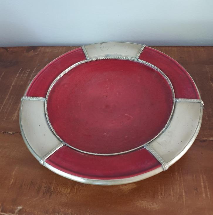 Aardewerk sier bord met zilverbeslag, Antiek en Kunst, Antiek | Wandborden en Tegels, Verzenden