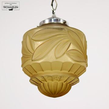 Antieke Art Deco Vintage Hanglamp met prachtige gele kap