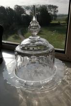 Grote antieke stolp met onderschaal, gezaagd glas, Antiek en Kunst, Antiek | Glas en Kristal, Ophalen of Verzenden