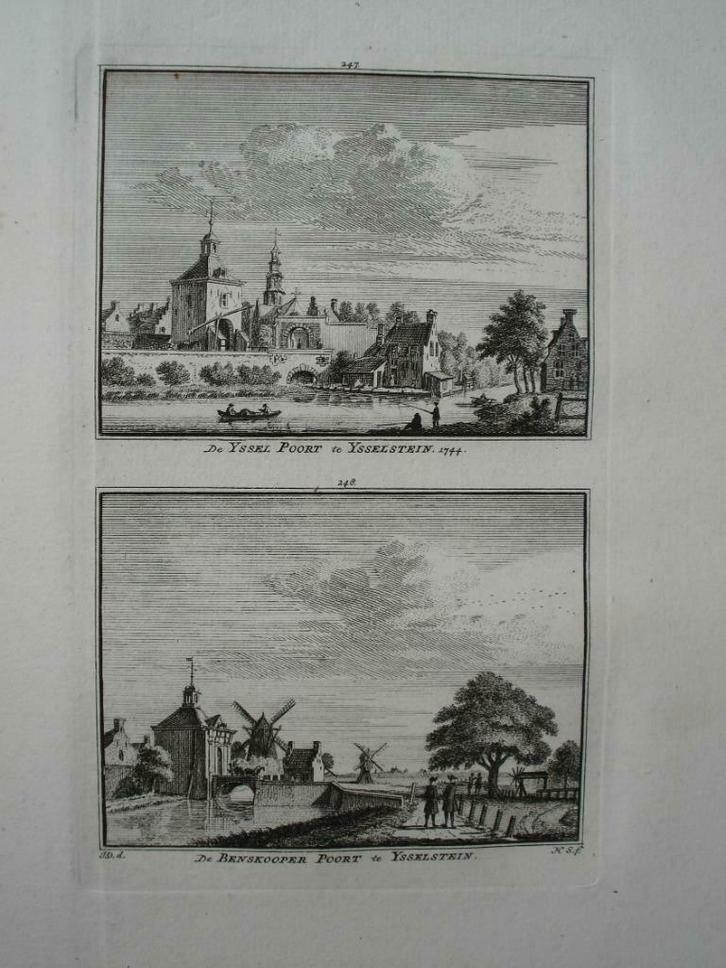 247-248 / Ijsselstein / Benschop de Poort Kopergravure 1750, Antiek en Kunst, Kunst | Etsen en Gravures, Ophalen of Verzenden