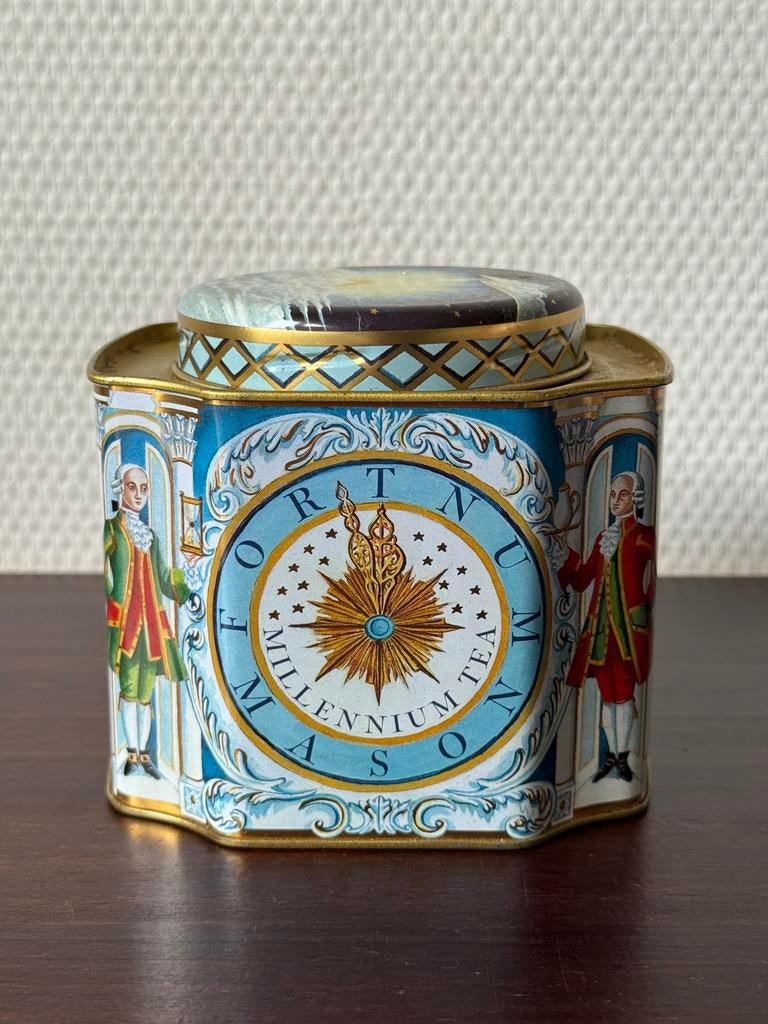 Fortnum & Mason Millennium Thee Blik, Theeblik, Blauw, Ophalen of Verzenden, Gebruikt, Thee, Overige merken