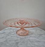 Vintage roze geperst glazen taartschaal op voet taartplateau, Ophalen of Verzenden, Zo goed als nieuw