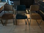 6 Leren Eetkamerstoelen - Cognac & Blauw, Antiek en Kunst, Ophalen