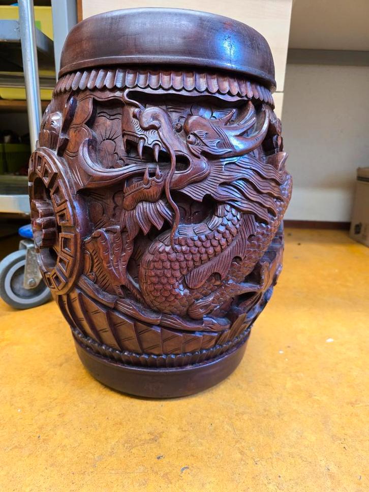 Chinese gesneden hardhouten tonzitting draak, spotvogel, 12k, Antiek en Kunst, Kunst | Beelden en Houtsnijwerken, Ophalen