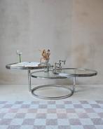 Mooie vintage Swiveltafel, salontafel in Chroom en glas, Ophalen, 50 tot 100 cm, Swivel, 50 tot 75 cm