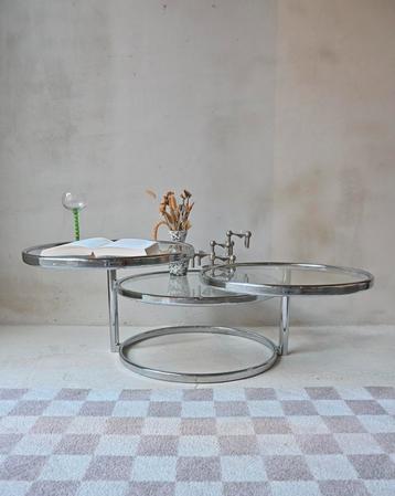 Mooie vintage Swiveltafel "Scheibentisch" in Chroom en glas beschikbaar voor biedingen
