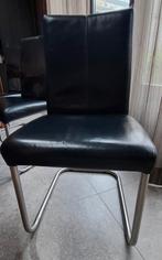 Eetkamerstoel zwart leder met rvs poot, 6 stuks, Huis en Inrichting, Stoelen, Ophalen, Zwart, Zo goed als nieuw, Metaal