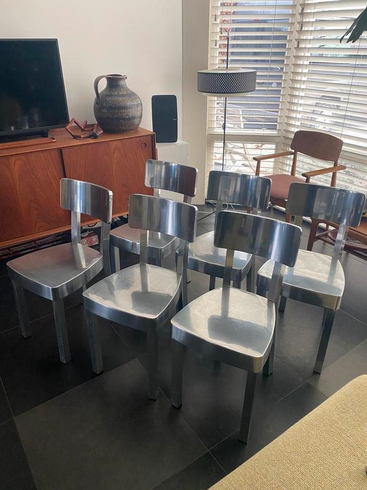 Italiaanse Design Stoelen Aluminium Gervasoni, Huis en Inrichting, Stoelen, Gebruikt, Vijf, Zes of meer stoelen, Metaal, Overige kleuren