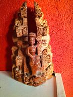 Indonesisch Houtsnijwerk Vrouw met Tempel, Antiek en Kunst, Kunst | Beelden en Houtsnijwerken, Ophalen of Verzenden