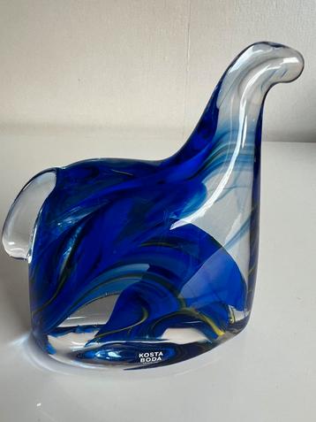 Vintage Kosta Boda Glas Dala Paard  Blauw Geel Anna Ehrer beschikbaar voor biedingen
