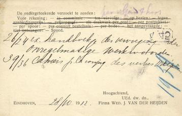 Firma Wed. J. van der Heijden, Eindhoven - 10.1912 - bestelk beschikbaar voor biedingen