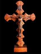 Uniek Tramp Art Kruisbeeld met Bronzen Corpus Christi, Antiek en Kunst, Ophalen of Verzenden