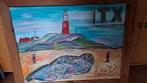 Schilderij zeehondjes vuurtoren Texel, Antiek en Kunst, Ophalen of Verzenden