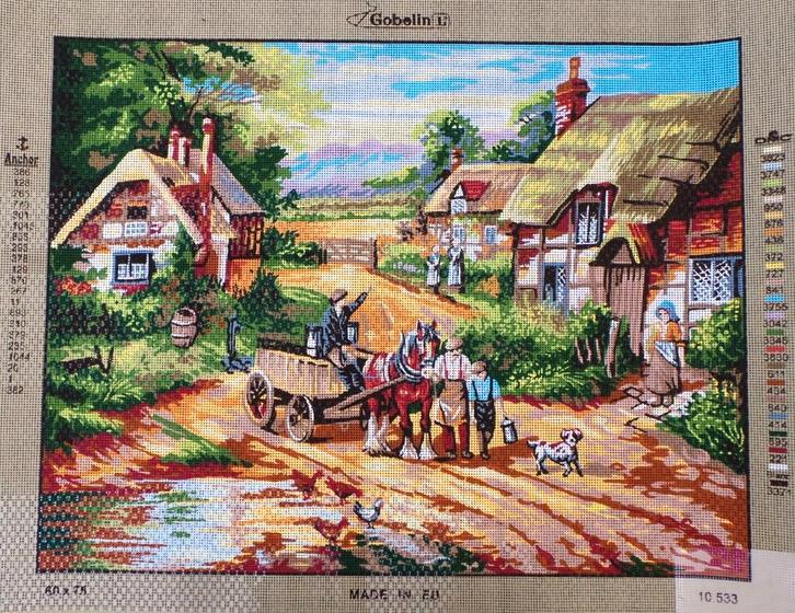 Cado voorbedrukt groot borduurstramien boerenerf  533, Hobby en Vrije tijd, Borduren en Borduurmachines, Nieuw, Onderdeel of Toebehoren