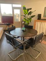 Ronde hout tafel met staal poot, Ophalen of Verzenden