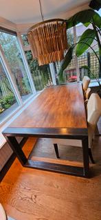 Massief eikenhout tafel met stalen poten, Huis en Inrichting, Tafels | Eettafels, Ophalen, Eikenhout, 200 cm of meer, 50 tot 100 cm