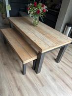 Tafel steigerhout metaal bankje industrieel hout eetbank, Huis en Inrichting, Ophalen, Gebruikt, 50 tot 100 cm, Vijf personen of meer