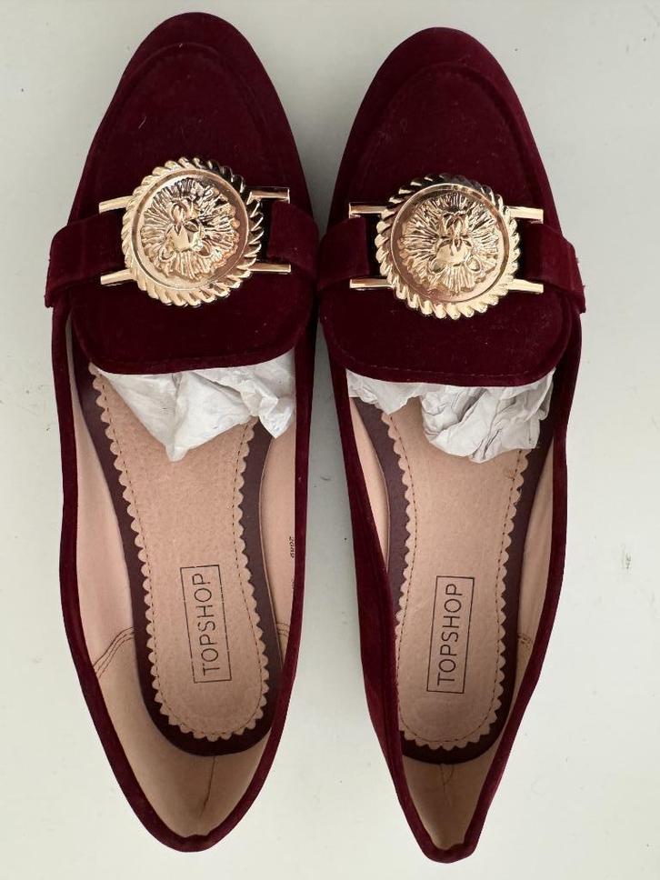 Nieuwe Bordeauxrode fluwelen ballerina's Topshop, 36-36,5., Kleding | Dames, Schoenen, Nieuw, Ballerina's, Rood, Verzenden
