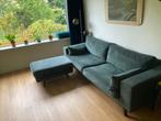 Groene 3-zits bank met hocker, Huis en Inrichting, Banken | Bankstellen, Ophalen, Gebruikt, Driepersoons, 75 tot 100 cm