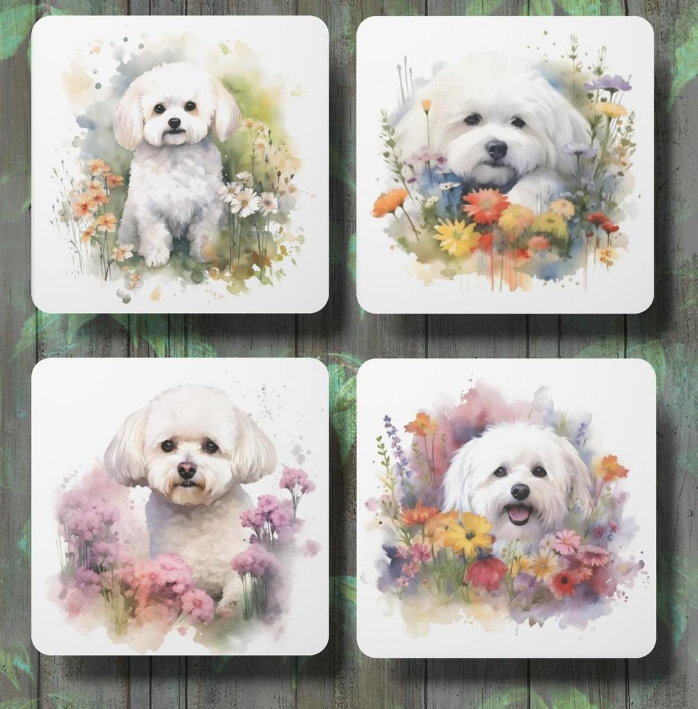 Bichon Aquarel onderzetters met houder, Ophalen of Verzenden, Nieuw, Glas of Kopje