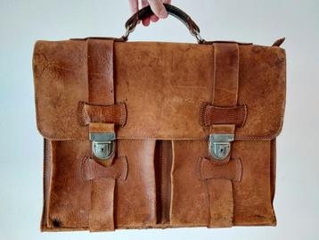 1940 lederen Aktetas Leraarstas Schooltas Tuck-Tite cognac beschikbaar voor biedingen