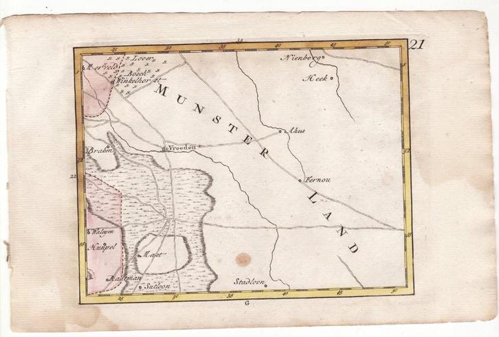Munsterland oud landkaartje Heek Sutloon Heek Nienborg, Boeken, Atlassen en Landkaarten, Gelezen, Overige typen, Wereld, 1800 tot 2000