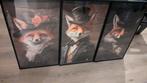 3 grote schilderijen met vos, Minder dan 50 cm, Ophalen of Verzenden, Zo goed als nieuw, Schilderij