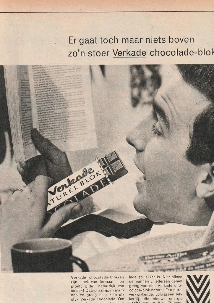 Retro reclame 1964 Verkade chocoladereep kloek formaat, Verzamelen, Retro, Verzenden, Overige typen