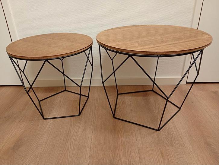 Salontafeltjes mat zwart metaal, Huis en Inrichting, Tafels | Bijzettafels, Rond, Minder dan 45 cm, Minder dan 55 cm, Metaal of Aluminium