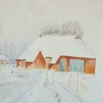 Aquarel winter bij de boerderij ongesigneerd, Ophalen