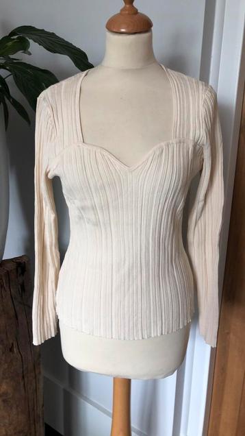 H&M Ribgebreide Top Roomwit maat m nieuw beschikbaar voor biedingen