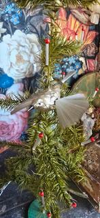 Antieke kersthanger vogel met glasvezel vleugels en staart, Ophalen of Verzenden, Gebruikt