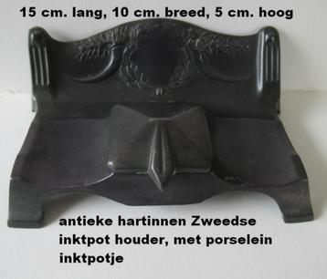 mooi antiek Zweeds hardtinnen inktpothouder, porselein potje beschikbaar voor biedingen