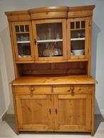 Grenen houten keukenkast met glazen deuren, Ophalen, Gebruikt, 100 tot 150 cm, Glas