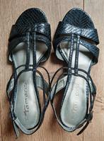Zwarte Tamaris sandaaltjes, maat 38, Tamaris, Zwart, Zo goed als nieuw, Sandalen of Muiltjes