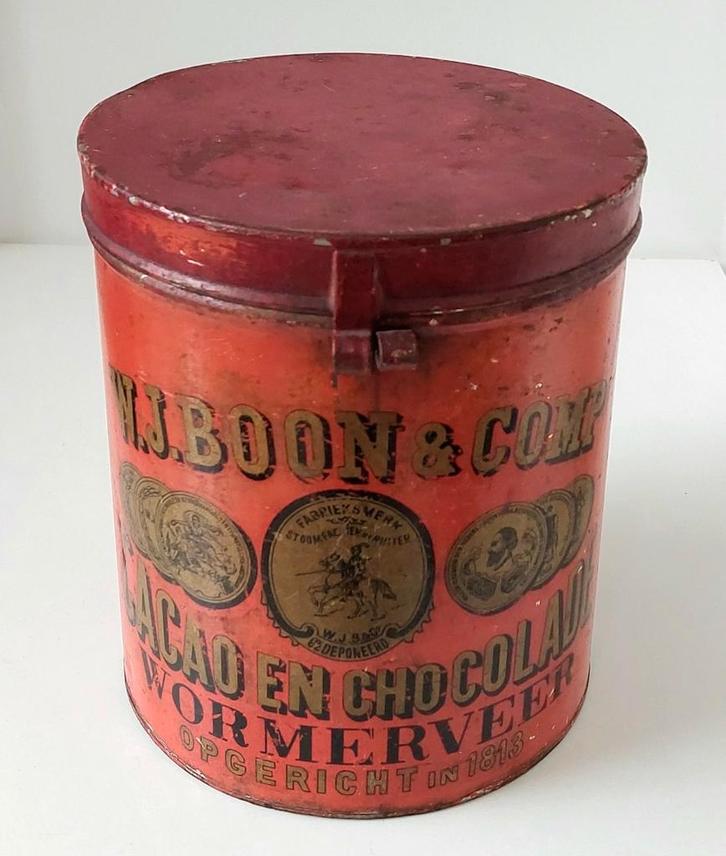 Antiek Winkelblik W.J. Boon Cacao Chocolade Wormerveer, Verzamelen, Blikken, Gebruikt, Overige, Verzenden