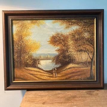 Vintage Schilderij Herfstlandschap 48x38cm Klassiek Ingelijs beschikbaar voor biedingen