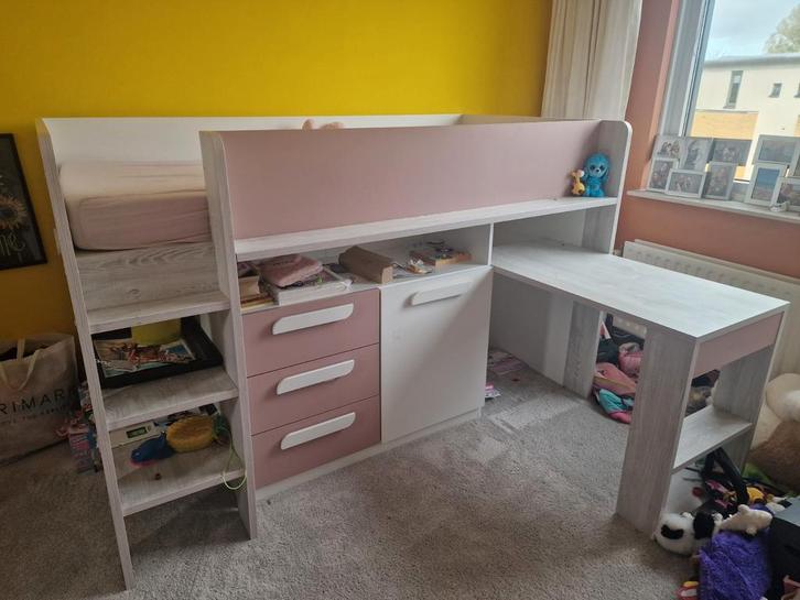 Yolo half hoogslaper oudroze zgan, Kinderen en Baby's, Kinderkamer | Stapelbedden en Hoogslapers, Zo goed als nieuw, Hoogslaper