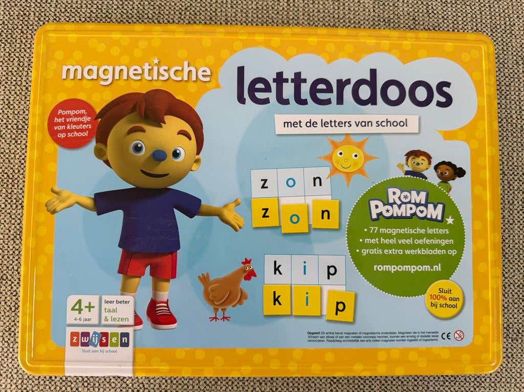 Zwijsen Rom Pompom magnetische letterdoos, Kinderen en Baby's, Speelgoed | Educatief en Creatief, Zo goed als nieuw, Taal en Lezen