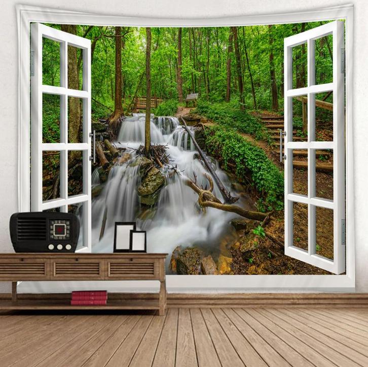 Waterval Wandkleed / 3D Wand Kleed Bos Bomen Groen Muurkleed, Huis en Inrichting, Stoffering | Tapijten en Kleden, Nieuw, Rechthoekig