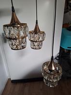 Vintage Gouden Hanglamp met Kristallen, Huis en Inrichting, Lampen | Hanglampen, Ophalen, 50 tot 75 cm, Vintage, Zo goed als nieuw