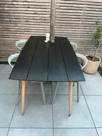 Teakhouten tuintafel met zwart gelakt blad, Ophalen, Gebruikt, Rechthoekig, Hout
