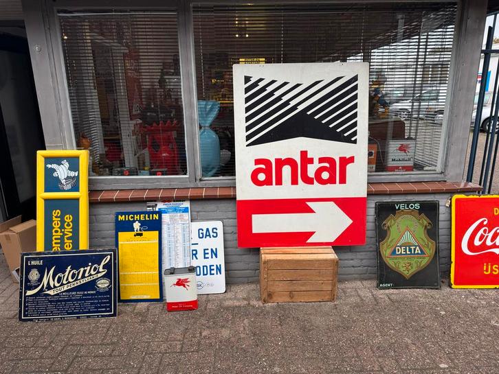 Vintage Antar  Reclamebord XL, Antiek en Kunst, Antiek | Emaille, Ophalen