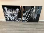 Muur schilderij decoratie 80x80cm Panter en Zebra, Ophalen, Zo goed als nieuw, Schilderij, Minder dan 50 cm