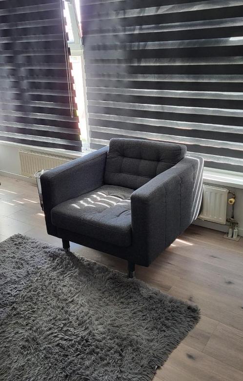 Landskrona Fauteuil (Ikea) - stof-donkergrijs-metaal € 50,-, Huis en Inrichting, Fauteuils, Zo goed als nieuw, Metaal, Stof, 75 tot 100 cm