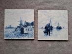 2 Tegels vissers en meisjes bij molens, Antiek en Kunst, Antiek | Wandborden en Tegels, Ophalen of Verzenden