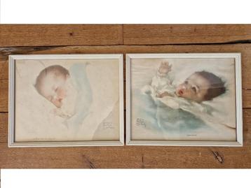 Twee vintage schilderijtjes Bessie Peage Gutman. beschikbaar voor biedingen