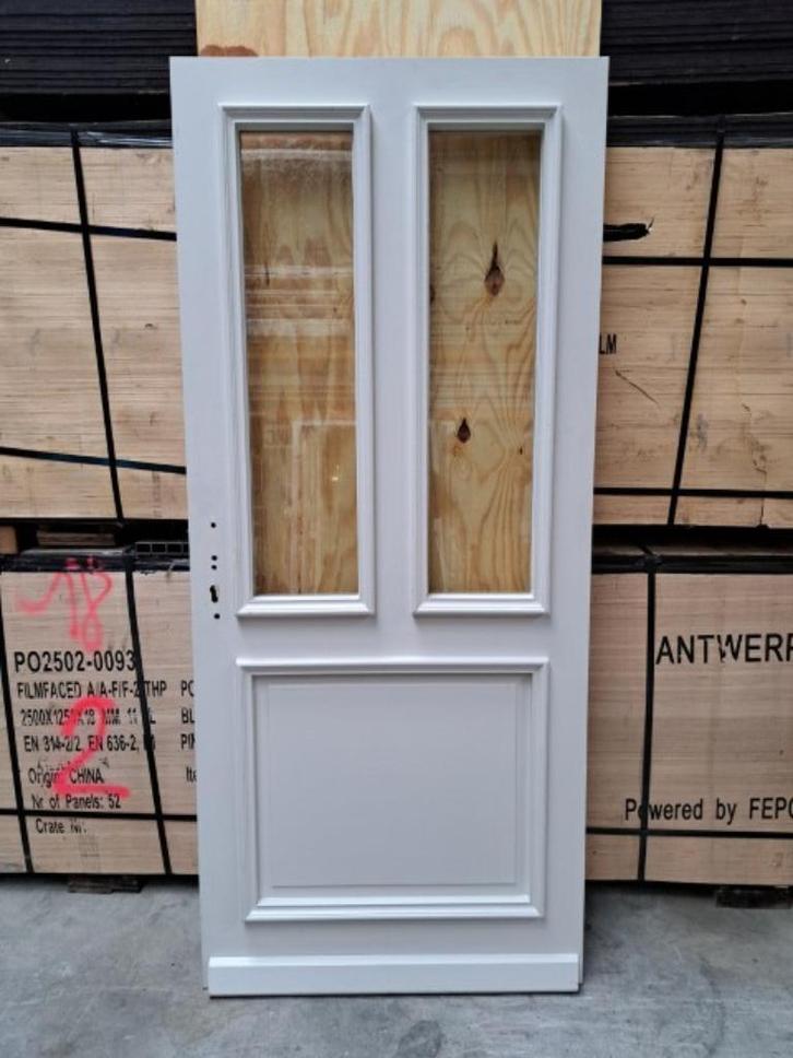 hardhouten voordeur 92,5x211,5 cm, dubbelglas, buitendeur, Doe-het-zelf en Verbouw, Rolluiken, Gebruikt, 200 cm of meer, Minder dan 100 cm