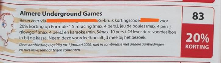 Almere Underground Games 20% korting, Tickets en Kaartjes, Kortingen en Cadeaubonnen, Drie personen of meer, Overige typen, Kortingsbon